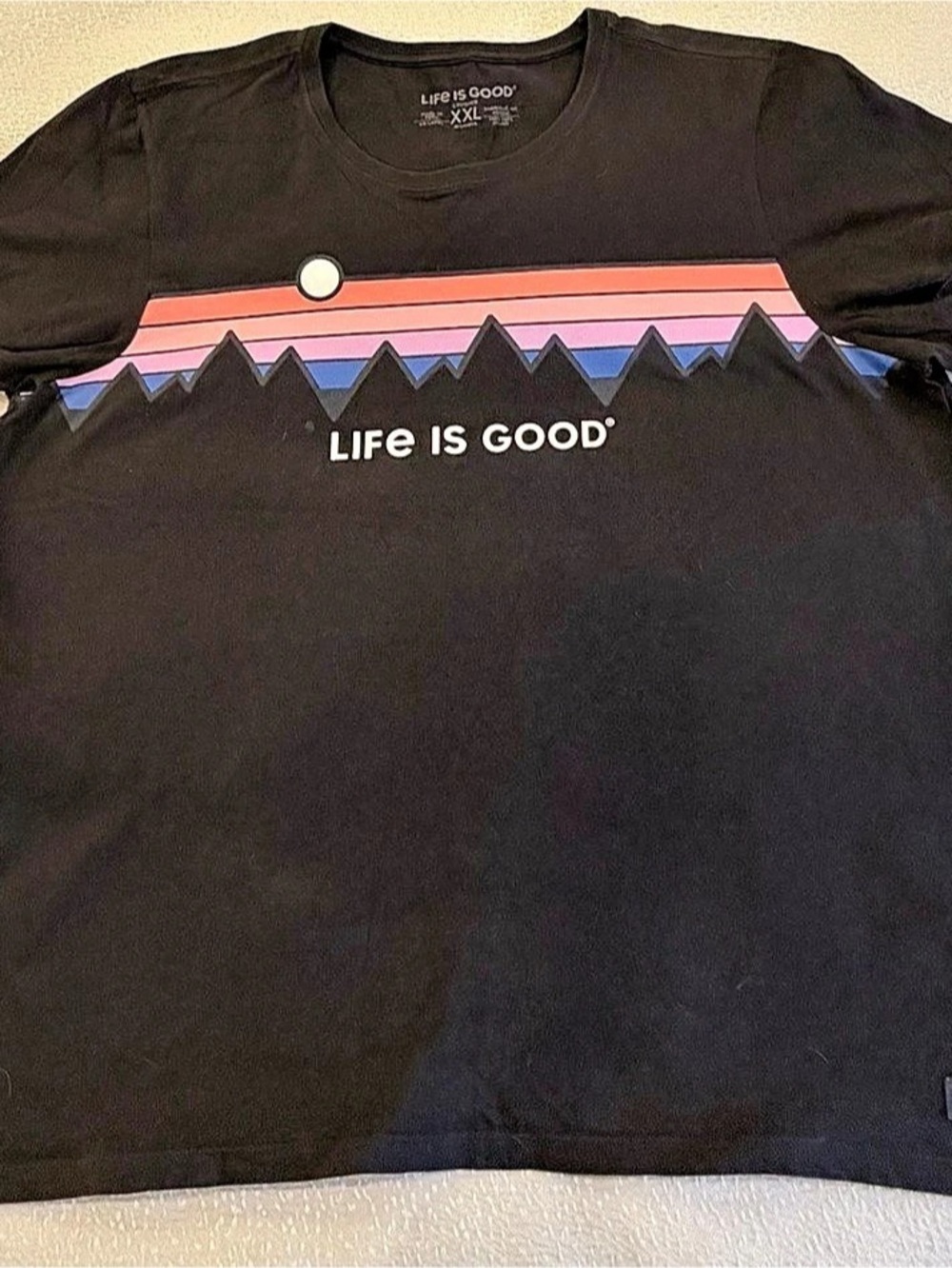 Life Is Good Crusher Graphic Short Sleeve Tee XXL Distressed Black & Pink